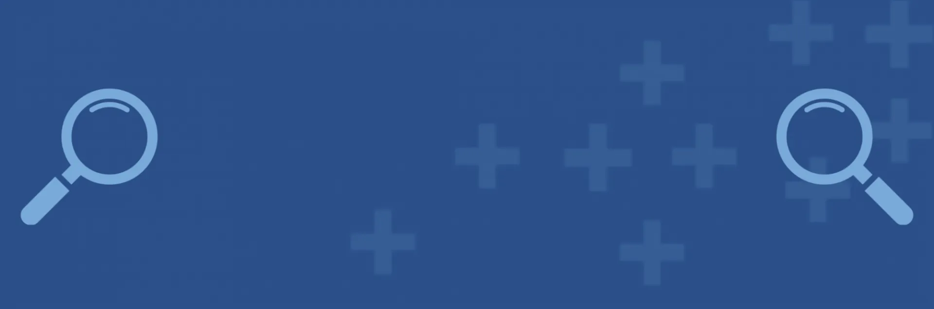 Dark blue graphic with lighter blue sketches of magnifying glasses on left and right of screen