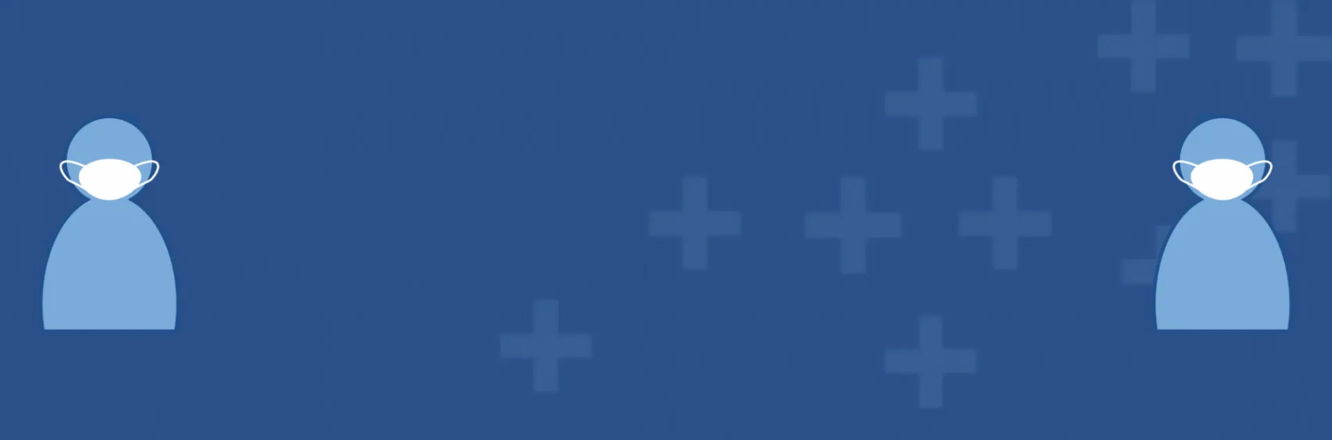 Dark blue graphic with lighter blue sketches of human outline wearing masks on left and right of screen