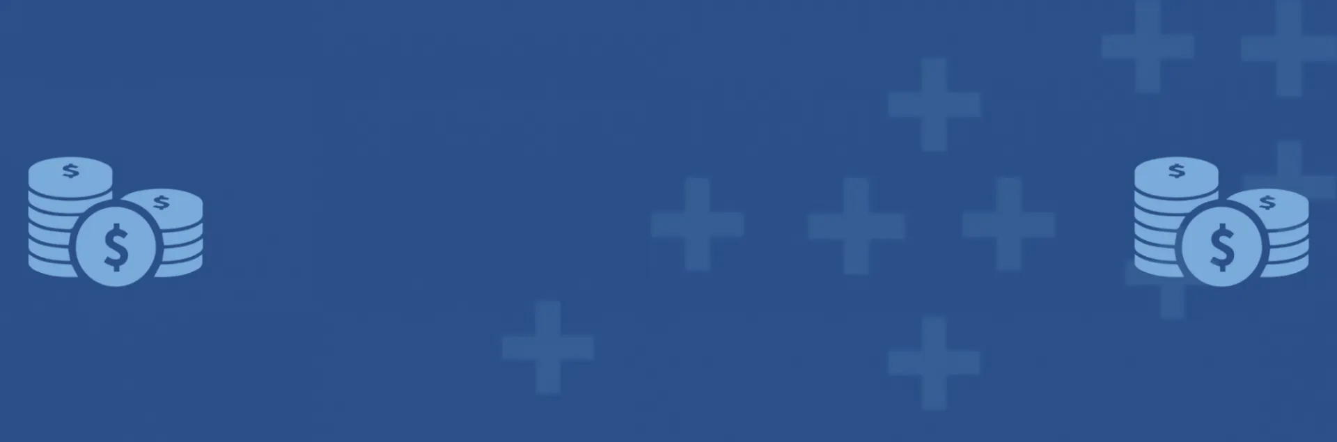 Dark blue graphic with lighter blue sketches of a stack of coins on left and right of screen
