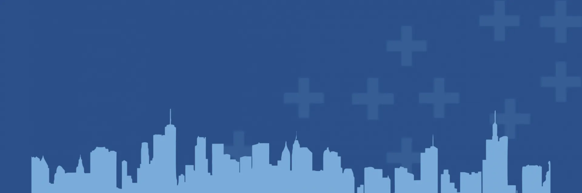 Dark blue graphic with lighter blue sketches a city skyline on the bottom
