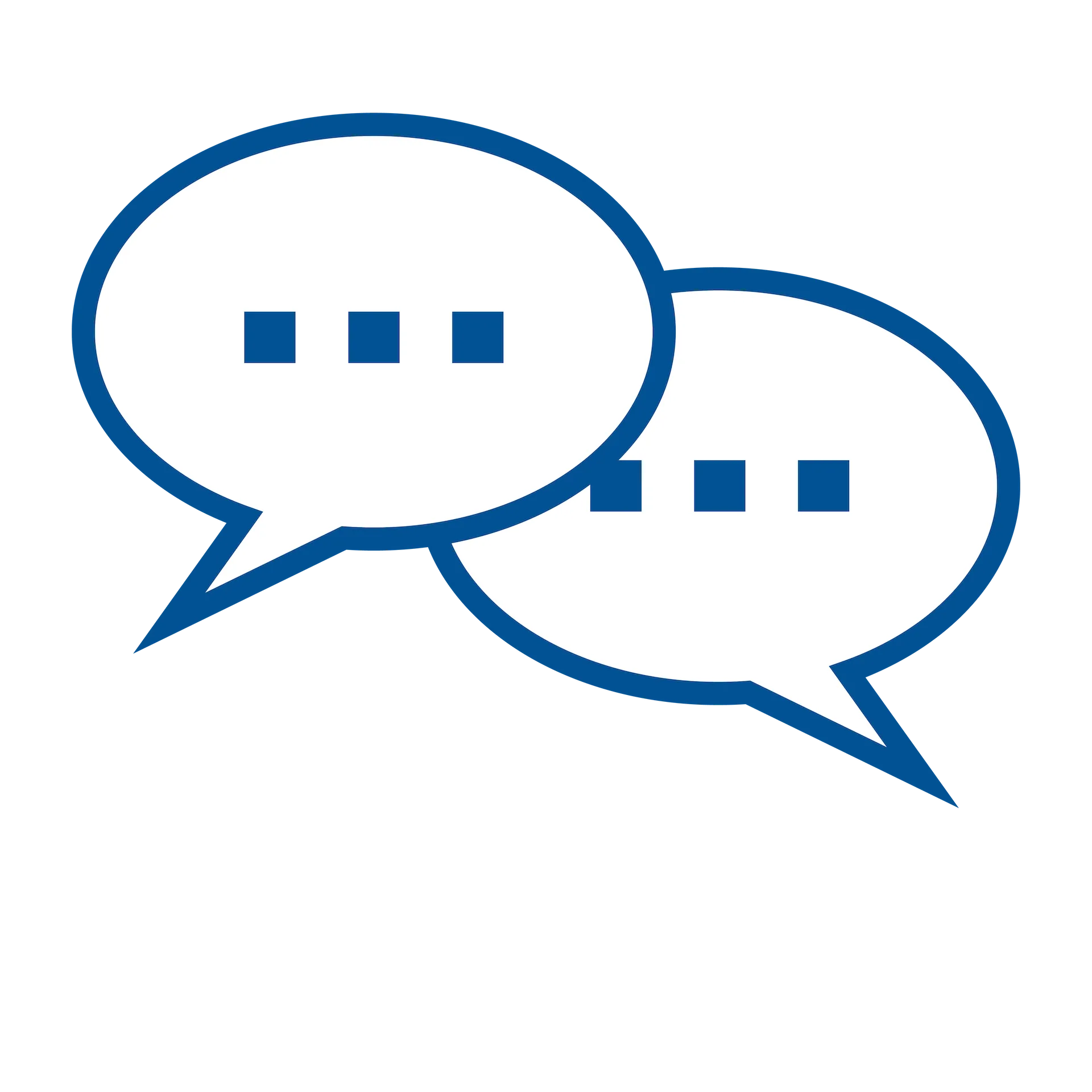 two dark blue comment bubbles with three dots in the middle 