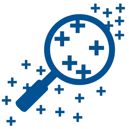 Magnifying glass looking at data points