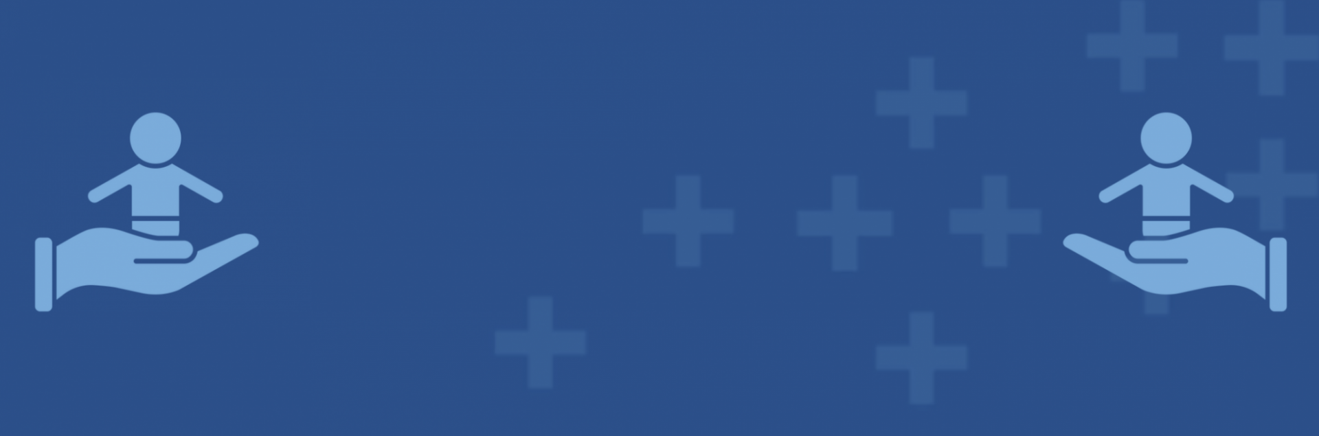 blue banner with an icon of hands holding children 